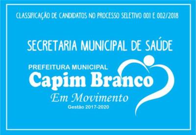 Pontuação e Lista de Aprovados no Processo Seletivo nº 001 e 002/2018