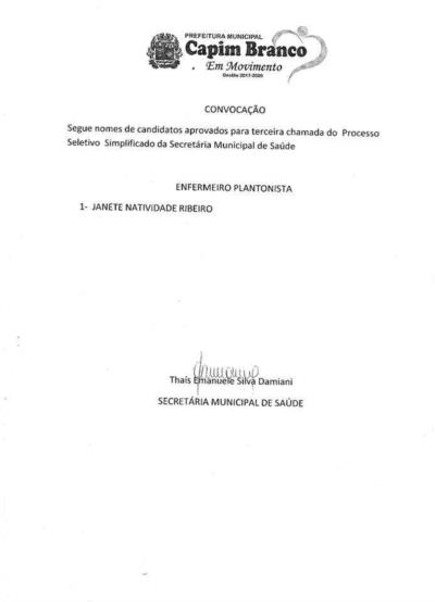 Convocação da Secretaria de Saúde