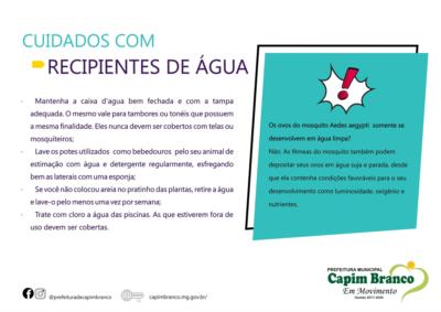Cuidados com os recipientes de água