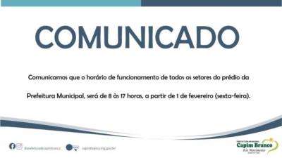 Horário de funcionamento do prédio da Prefeitura Municipal