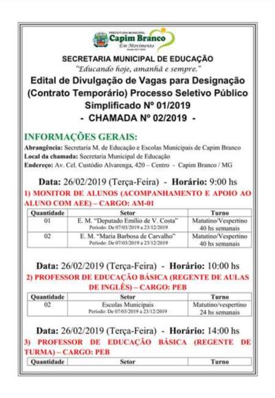 Edital de Divulgação de Vagas para Designação 