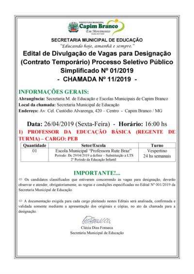 Edital Processo Seletivo nº 001/2019