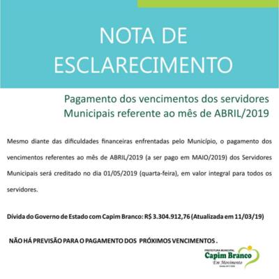  Pagamento dos vencimentos dos servidores Municipais 