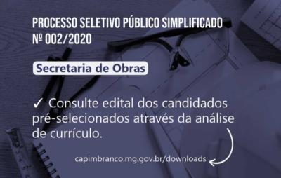 Confira os candidatos pré-selecionados no processo seletivo 002/2020