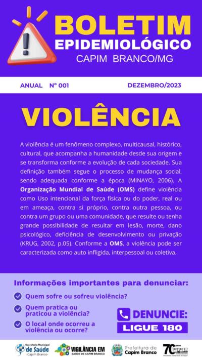 BOLETIM EPIDEMIOLÓGICO: VIOLÊNCIA NO MUNICÍPIO DE CAPIM BRANCO 