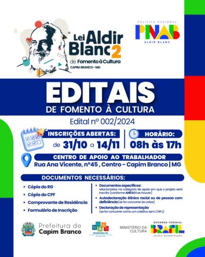 EDITAL DE CHAMAMENTO PÚBLICO Nº 002/2024 - LEI ALDIR BLANC 2