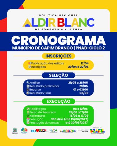 Capim Branco divulga cronograma oficial da PNAB – Ciclo 2 no município
