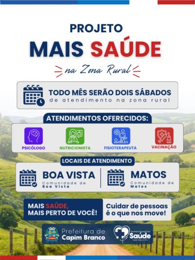 Projeto Mais Saúde na Zona Rural amplia acesso a atendimentos em comunidades de Capim Branco